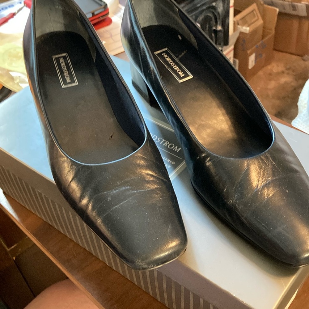 Nordstrom Black Leather Square-Toe Pumps